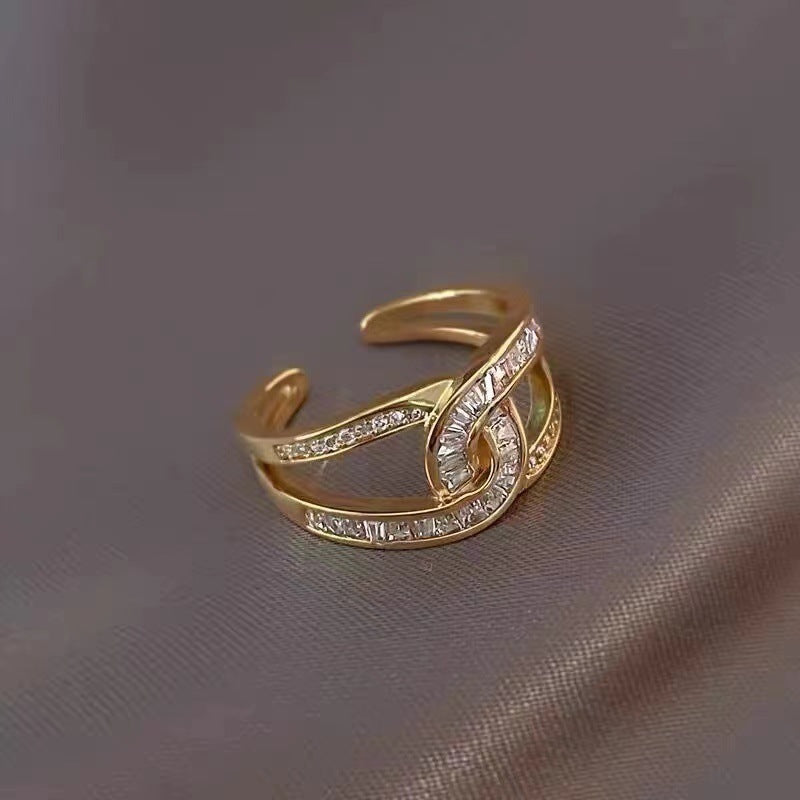 Diamond Double C Open Ring Zircon Index Finger Ring